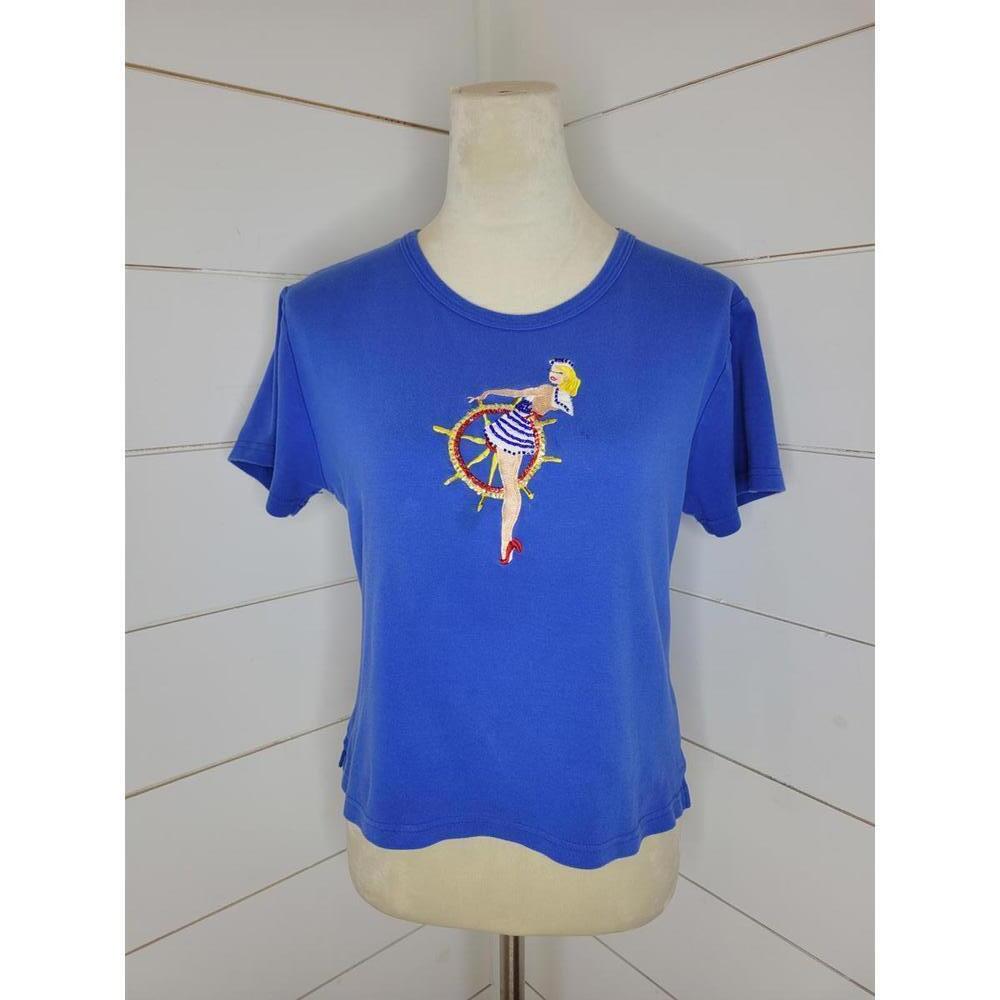 Jack B. Quick Vintage large petite pin up sailor blue tee shirt
